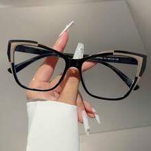 Fashion Cat Eye Color Block Frame Transparent Lens Women's Glasses - Retro Leopard Print Full Frame Design - Pink Leopard Print - View 5