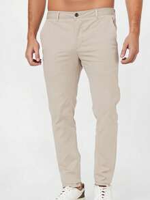 Men's Skinny Twill Pants With Lycra Slim Casual Traditional FIT 4 Pocket - Caqui - 查看 1