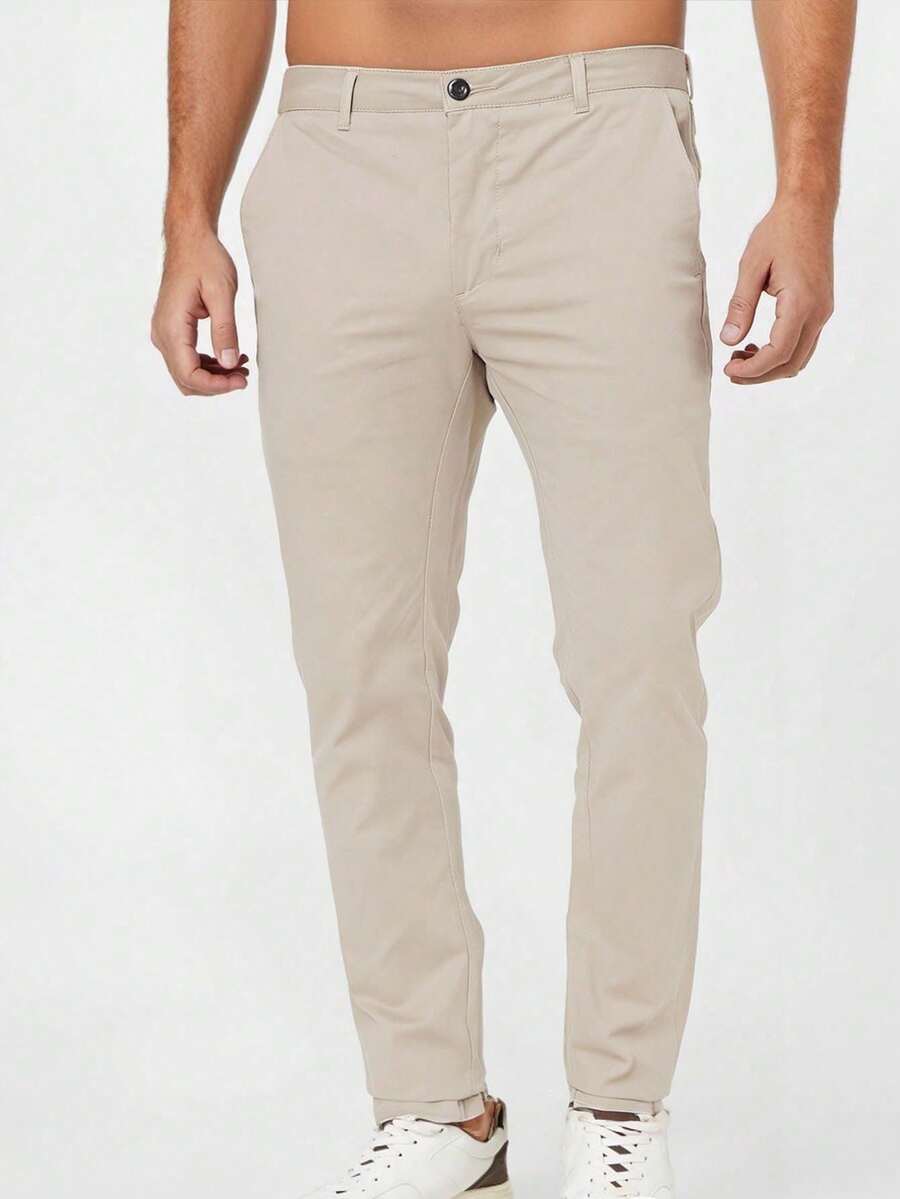 Men's Skinny Twill Pants With Lycra Slim Casual Traditional FIT 4 Pocket - Caqui - 查看 1