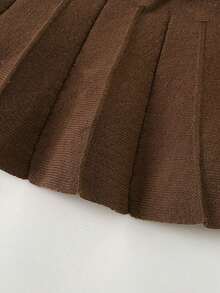 2 件套女童冬季服装针织开衫和百褶裙，可爱荷叶边毛衣夹克和裙子，儿童服装 - 卡其色 - 查看 7