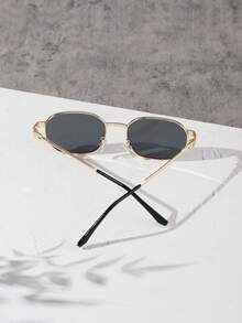 1 件装男士金属矩形镜框金色时尚眼镜，休闲简约设计有色镜片 Y2K 眼镜，适合活动派对和节日 - 彩色 - 查看 5