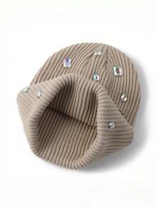 1pc Fashion Versatile Rhinestone Embellished Beanie, Punk Style Knit Hat With Diamonds, Warm Couple Cap Suitable For Daily, Home, Outdoor, Cycling, Fishing, Autumn/Winter - Multicolor - View 7