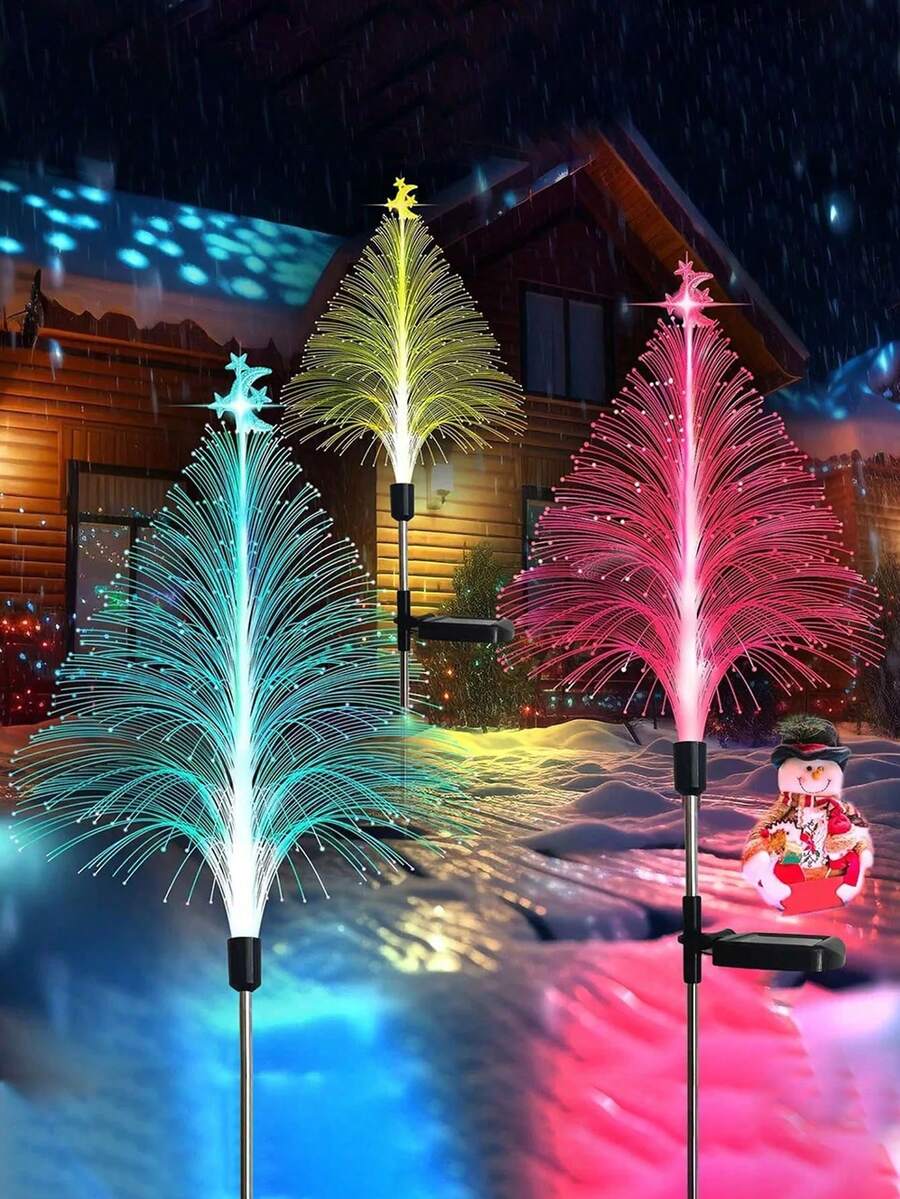 2/3/4pcs Solar Garden Lights, Outdoor LED Waterproof Jellyfish Fiber Optic Lamps, Garden Lawn Lights, For Garden Atmosphere Decoration, Home Decor/Garden Decor, Yard Decoration, Christmas Decoration, Party Gifts