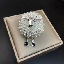 1pc Fashionable Cartoon Sheep Shaped Brooch With Artificial Faux Pearl For Women Party Outfit Jacket Decoration - 粉色 - 查看 7