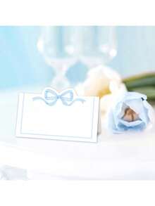 50pcs Pink Bow Shaped Place Cards - Elegant Guest Name Cards, Blue Bow Place Cards, Size 2x3.5 Inches, Cute, Blank, Suitable For Wedding, Birthday, Camping, Name Tag, Party Table Decor, Wedding & Holiday, Party Dining Table Decor & Seating, Party Table Decoration, Wedding Dining Table Decor - Multicolor - View 8