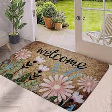 1PC Flannel Floor Spring Daisy Welcome Letter Pattern Decorative Doormat Non-Slip Floor Home Bathroom Indoor Entrance Door Kitchen Living Room Bedroom Front Door Decoration Mats Multiple Styles And Sizes - 黑色 - 查看 5