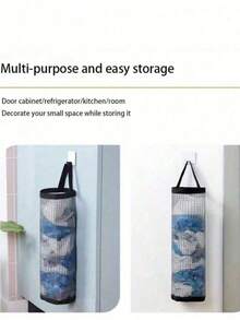Random Style Plastic Hanging Trash Bag Holder, Wall-Mounted Foldable Mesh Storage Bag For Kitchen Garbage Collection, Extendable Wall Hanging Bag, Ideal For Kitchen Organization And Home Storage