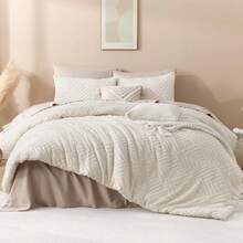 Oversized King Comforter 120''x98'', 3 Pieces Khaki Soft Boho Bedding Set, Farmhouse Tufted Fluffy Shabby Chic Bed Set For All Seasons (1 Comforter, 2 Pillowcases) With Modern Boho Style - 01 - 米色 - 查看 2