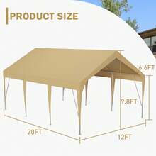 Toldo de cochera resistente de 20 pies, impermeable, resistente a los rayos UV, cobertizo de almacenamiento de coche al aire última intervensión para coche, motocicleta, bicicleta, jardín, eventos al - 12*20 pies - Ver 2