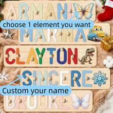 Personalized Name Puzzle, Baby Name Puzzle, Early Educational Toy For Baby Boys Or Girls, 3D Letter Puzzle Toy, Wooden Letter Puzzle, Easter, Halloween, Thanksgiving, Christmas Gift, Baby's 1st Birthday Gift, Wooden Puzzle, Personalized Gift, Birthday Gift, Customized Wooden Puzzle Toy, Anniversary Gift, Building Block Gift Set - Blue and White With Picture - View 5