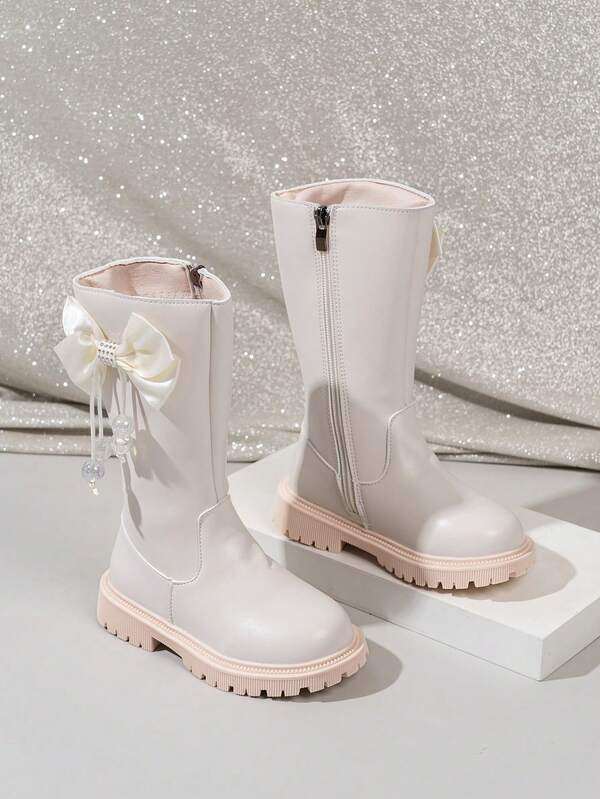 1 Pair Girls' Tall Princess Fashion Boots, Children's High Shaft Boots, Soft Sole Leather Boots, Autumn/Winter New Style