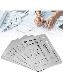 Borrador Shield inoxidable, herramientas de borrado de acero inoxidable, plantilla de dibujo ingeniería, regla herramienta de precisión para diseñoécnico y dibujo profesional - Transparente - Ver 10