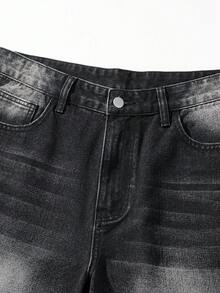 HEHCN 男士复古破洞宽松直筒牛仔裤，美式休闲街头阔腿牛仔裤，适合送给丈夫/男朋友的礼物，垃圾摇滚 - 黑色 - 查看 4