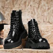 Botas casuales unisex de suela gruesa, puntera redondeada, suaves y cómodas. Botas versátiles y lujosas con brillo natural. (Este estilo es grande, se recomienda pedir una talla menos)