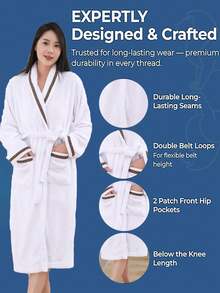 1pc Coral Fleece Women's Long Bathrobe, Multiple Colors Available, With Hood, Belt And Pockets, Fluffy Soft Warm, Unisex Bath Towel Robe, Women's Bathrobe, Super Soft Velvet Texture, Bathroom Supplies - Lapel-trimmed Bathrobe - View 6
