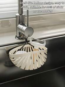 1 túi đựng nước rửa chén hình vỏ sò sáng tạo cho vòi bếp, đựng miếng bọt biển, len thép, bàn chải rửa chén - trắng - Xem 6