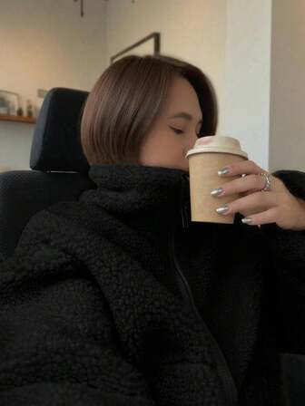 1pc Fashionable Versatile Pocket Teddy Fleece Jacket, Everyday Wear, Winter