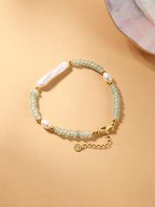 1 pieza Pulsera de mujer de plata de ley 925 con perla natural y turquesa, adecuada para uso diario, Día de la Madre, San Valentín, regalo de cumpleaños