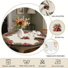 1/36 buc Față de masă rotundă cu imprimeu digital, model vintage cu fructe și casă de la țară, 48 in/54 in, husă de masă elastică de protecție, potrivită pentru utilizare zilnică, mese de terasă interioare/exterioare, decor pentru casă, cadou - Multicolor 02 - Vizualizare 3