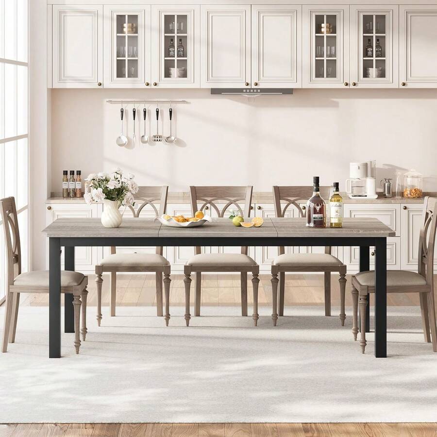 Mesa de Comedor Industrial 78" para 6-8 Personas, Mesa de Cocina de Madera con Estructura Metálica Resistente y Acabado Café Rústico, Ideal para Sala o Comedor - Gris - Ver 1