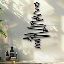 [Albero di Natale in metallo] Elegante albero di Natale in metallo nero da parete | Decorazione natalizia non elettrica per interni ed esterni, perfetta per soggiorno, cortile o giardino