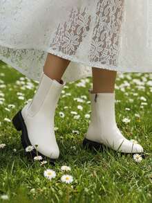 Giày bốt cổ ngắn đế dày thời trang đa năng cỡ lớn mùa thu/đông - trắng - Xem 6