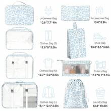 8 Set Travel Storage Bag Packing Cubes Portable Clothes Packing Cubes,Lightweight Waterproof Luggage Organizer For Clothes, Shoes, Makeup, Accessories - 藍花 - 查看 2