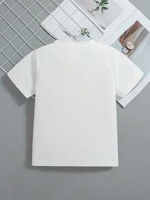 Camiseta informal de manga corta para niña con estampado de grafiti de dibujos animados, cuello redondo holgado, tejido de punto suave y transpirable, adecuada para primavera, verano y otoño, juegos diarios y actividades al aire libre, ropa infantil de temporada, ropa infantil divertida, ropa infantil cómoda, ropa infantil duradera, camisetas infantiles, moda infantil, ropa de otoño, camisetas ligeras, camisetas estampadas, ropa infantil, ropa diaria, regalos de cumpleaños, ropa diaria - Blanco - Ver 2