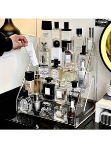 Caja de almacenamiento de perfumes de acrílico multicapa de 27 pulgadas de altura - Organizador transparente de maquillaje y cuidado de la piel de varios niveles, estante de exhibición compacto para el tocador, adecuado para el tocador, sin necesidad de energía, capacidad de 3.2 pies cúbicos, estantería de almacenamiento de perfumes, diseño de moda, estructura duradera, gabinete de tocador, tocador moderno, diseño ligero, construcción resistente, bandeja de tocador, almacenamiento en el hogar, entusiastas de la belleza - Multicolor - Ver 7
