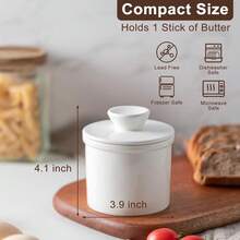 Butter Crock With Water Line For Countertop, French Dish With Lid, Ceramic Keeper For Fresh Spreadable Butter, Container Holder For Kitchen And Home Decor, White - trắng - Xem 5