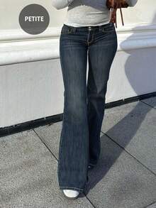 Retro Vintage Style American Hot Chick Low-Rise Sexy Look Simple Everyday Versatile Washed Solid Color Women's Pocket Jeans Long Pants - Dark Wash - View 7