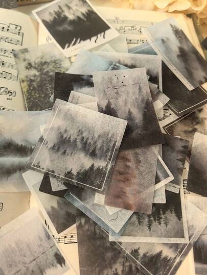 50pcs/Pack Washi Stickers, Misty Forest Design, For DIY Decoration, Scrapbooking, Planner Scrapbook Supplies Stationery