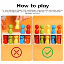 12pcs Wooden Smiling Face Doll Color Matching Memory Game, Educational Puzzle Toy For Children, Parent-Child Interactive Activity And Creative Board Game - 彩色 - 查看 4
