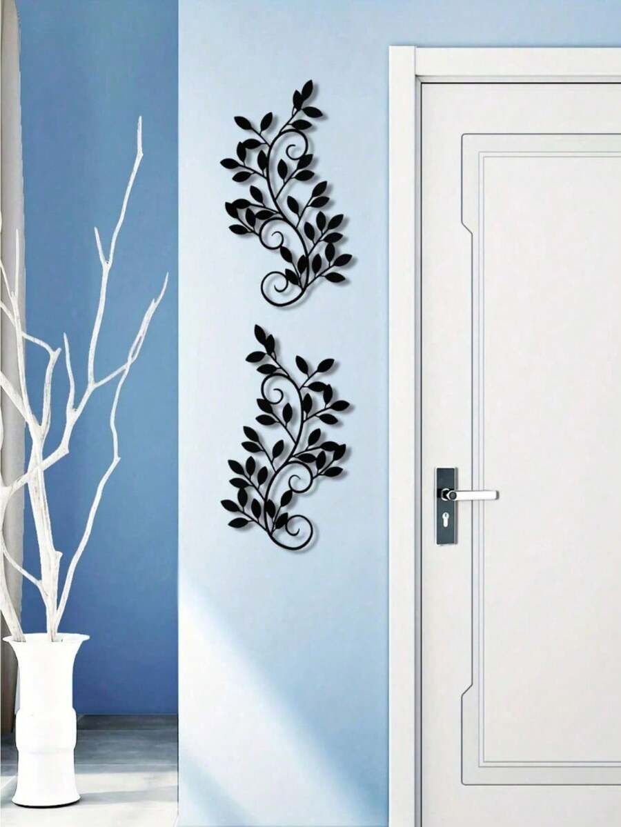 2 Pack Black Metal Leaf Wall Art Hanging - Botanical Wall Decor For Living Room, Bedroom, Farmhouse & Boho Style, Aesthetic Plant Lover Gift, Housewarming Gift - 彩色 - 查看 1