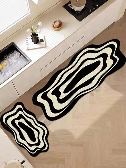 1 pieza Alfombra de gel de sílice con patrón de líneas creativo para la cocina, lujosa y a la moda, con absorción de impactos y antifatiga, absorbente y secado rápido antideslizante, adecuada para cocina, baño, entrada, lavadero
