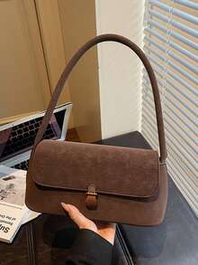 Women's Retro Soft PU Leather High-End One Shoulder Underarm Bag With Shell-Shaped Metal Decor, Fashionable Handbag, Small Square Saddle Bag Design, Suitable For Women's Daily Use, Parties, Gatherings, Travel