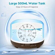 500ml 木紋色 5V 2A USB 供電香氛擴香機 SQ5，精油香氛擴香機 自動斷電（缺水時）與 7 色燈光，附遙控器，適用於房間、辦公室 - 黑木紋 - 查看 8
