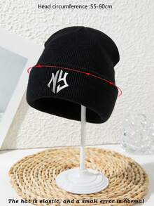 1 件男女通用刺绣“NY”字母户外徒步街头休闲亚克力无檐便帽，纯色，针织帽，秋冬秋季服装 - C - 查看 5