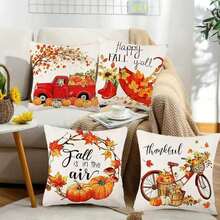 EstiloJuego De 4 Fundas De Almohada De OtoñO De 18 X 18 Pulgadas, Funda De CojíN De Lino Para Sofá, DecoracióN De OtoñO, Adecuado Para La DecoracióN Del Hogar (Estilo D)VersióN Mejorada - Estilo D - Ver 10