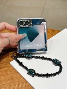 Fashionable Minimalist Matte PC Material Foldable Phone Case With Cute Floral Decor, Matching Color Bracelet, Effectively Protects Phone And Prevents Drops, Compatible With Samsung Galaxy Zflip 3/Zflip 4/Zflip 5/Zflip 6/Zflip 7, OPPO Find N3 Flip, Razr 50 Ultra/Razr 60 Ultra/Razr 60/Razr 50, MIX Flip, Galaxy Z Flip7 FE - Clear - View 3