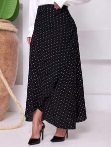 VISCOLINHO WRAP SKIRT WITH SLIT LINING - BLACK OPÁ - Lunares negros - Ver 2