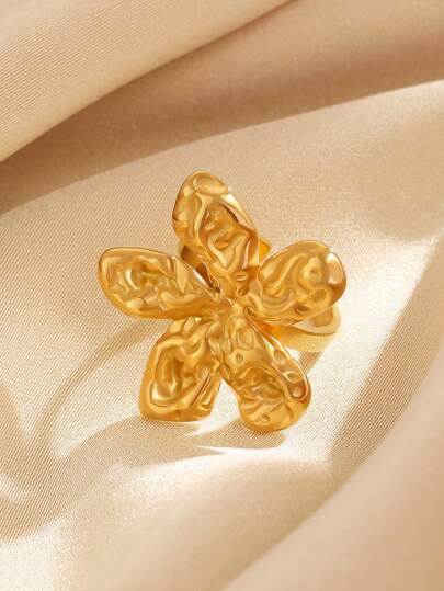 1 szt. asymetryczny pierścionek ze stali nierdzewnej w kształcie kwiatu, modny, spersonalizowany wzór, uniwersalny, elegancki, odpowiedni na imprezę, święta, randkę