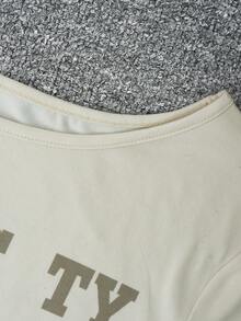 春夏年轻女装 Y2K 风格舒适时尚休闲宽松字母数字印花圆领T恤 - 杏色 - 查看 4