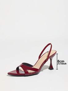 女士高跟鞋，时尚高端派对户外细高跟鞋，尖头闪亮交叉带设计，漆皮材质，性感优雅，春夏季勃艮第色凉鞋 - 酒紅色 - 查看 4