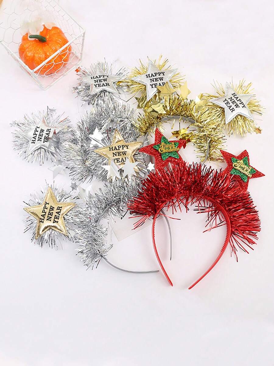 1 pieza Diadema navideña con lentejuelas en forma de pentágono, accesorio para el cabello de fiesta de Año Nuevo que crea ambiente, cinta para el cabello