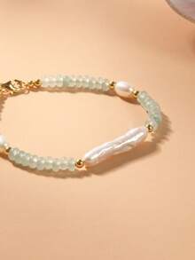 1 pieza Pulsera de mujer de plata de ley 925 con perla natural y turquesa, adecuada para uso diario, Día de la Madre, San Valentín, regalo de cumpleaños