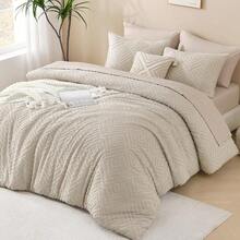 Oversized King Comforter 120''x98'', 3 Pieces Khaki Soft Boho Bedding Set, Farmhouse Tufted Fluffy Shabby Chic Bed Set For All Seasons (1 Comforter, 2 Pillowcases) With Modern Boho Style - 08 - 燕麥片 - 查看 6