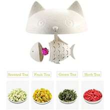 White Cat Glass Tea Mug Cup with Fish Tea Infuser Strainer Filter 250ML(8OZ)Mother's Day Gift (White) - blanco - Ver 3