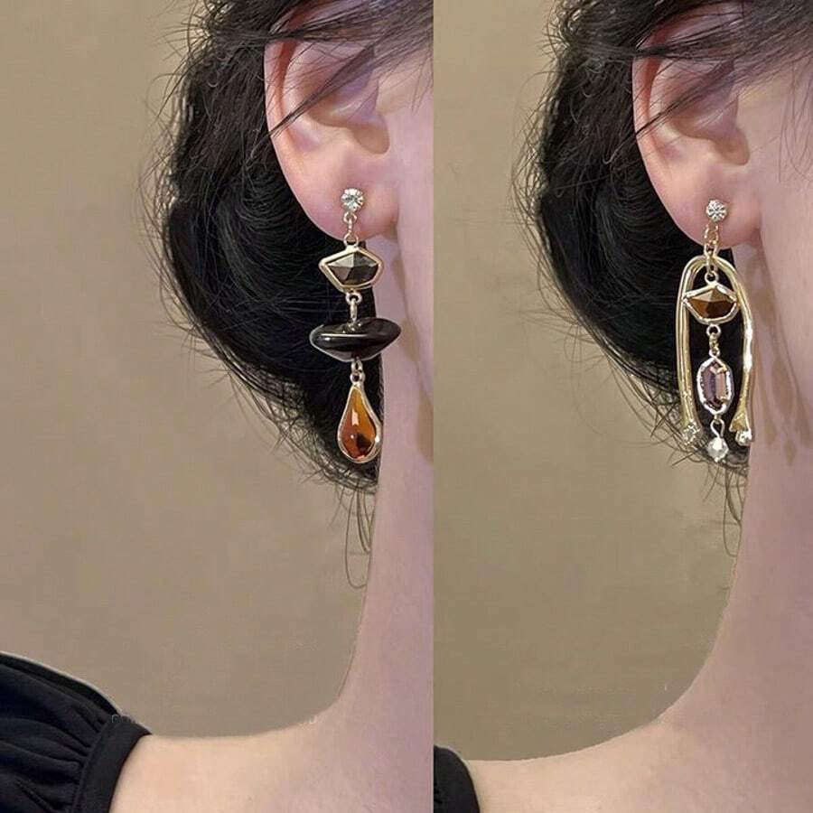 Vintage Colorful Irregular Drop Earrings For Women Fashion Asymmetric Design Earrings Jewelry - 彩色 - 查看 1