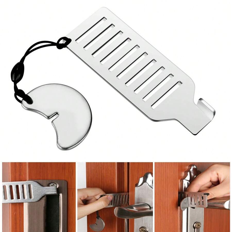 5PCS Portable Door Lock Hardware Security Tool For Home Privacy Travel Hotel - Silver - View 1